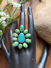 Load image into Gallery viewer, Navajo Sterling Silver Sonoran Gold Turquoise Cluster Ring Size 9 Geneva