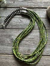 Load image into Gallery viewer, Sterling Silver Multi Strand Green Turquoise Bead Necklace. 26 inch