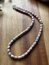 Load image into Gallery viewer, Sterling Silver Rhodochrosite Turquoise Bead Necklace. 18 inch. Gift