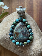 Load image into Gallery viewer, Navajo Native American Handmade Sterling Silver Turquoise Cluster Pendant KY