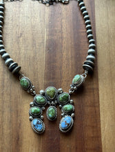 Load image into Gallery viewer, Navajo Sterling Silver Sonoran Gold Golden Hills Turquoise Lariat Naja Necklace