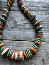 Load image into Gallery viewer, Sterling Silver Green Turquoise Spiny Oyster Multi Stone Bead Necklace 26 Inch