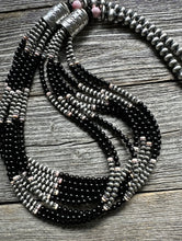 Load image into Gallery viewer, Sterling Silver Multi Strand Black Onyx Pink Conch Pearls Bead Necklace. 28 Inch
