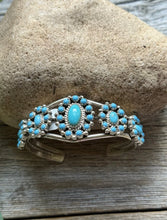 Load image into Gallery viewer, Navajo Native Sterling Silver Turquoise Cluster Cuff Bracelet Nathaniel Kirly