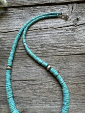 Load image into Gallery viewer, Sterling Silver Graduated Heishi Turquoise Bead Necklace. 18 inch