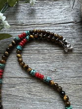 Load image into Gallery viewer, Southwestern Multi Stone Sterling Silver Tigers Eye Bead Necklace 18 inch