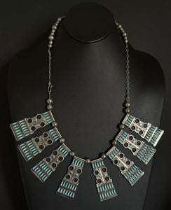 Native American Navajo Sterling Silver Turquoise Pearls Bead Necklace L By Joe