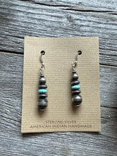 Load image into Gallery viewer, Sterling Silver Blue Turquoise W Pearls Bead Drop Earrings. 1.75 Inch