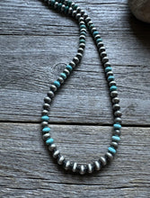 Load image into Gallery viewer, Sterling Silver Blue Turquoise W 6mm Pearls Bead Necklace. 18 inch