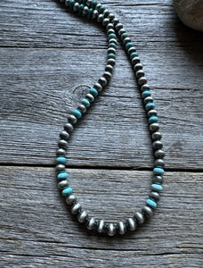 Sterling Silver Blue Turquoise W 6mm Pearls Bead Necklace. 18 inch