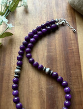 Load image into Gallery viewer, Sterling Silver Dyed Purple Sugilite Bead Necklace. 18 inch. Gift