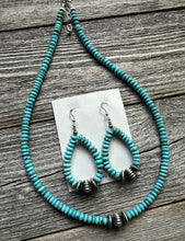 Load image into Gallery viewer, Sterling Silver Blue Turquoise Bead Necklace W Earrings Set. Gift 18 Inch