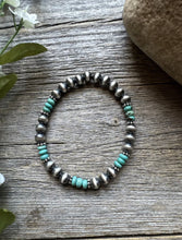 Load image into Gallery viewer, Turquoise 6mm 7 Inch Stretch Sterling Silver Pearls Bead Bracelet