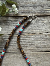 Load image into Gallery viewer, Southwestern Multi Stone Sterling Silver Tigers Eye Bead Necklace 18 inch