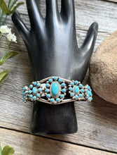 Load image into Gallery viewer, Navajo Native Sterling Silver Turquoise Cluster Cuff Bracelet Nathaniel Kirly