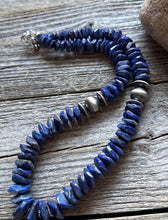 Load image into Gallery viewer, Sterling Silver Irregular Shape Lapis Bead Necklace. 18 inch