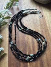 Load image into Gallery viewer, Sterling Silver Multi Strand Black Onyx Turquoise Bead Necklace. 22 Inch