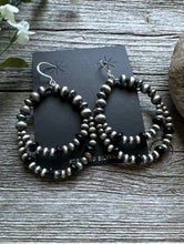 Load image into Gallery viewer, Southwestern Sterling Silver Black Onyx Pearls Double Loop Earrings 2.5 Inch