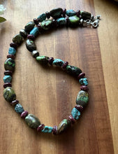 Load image into Gallery viewer, Sterling Silver Turquoise Nuggets Purple Spiny Oyster Bead Necklace. 20 Inch