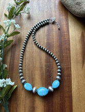 Load image into Gallery viewer, Southwestern Sterling Silver Blue Turquoise W Pearls Bead Necklace 18 inch Gift