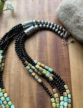 Load image into Gallery viewer, Sterling Silver Multi Strand Black Onyx Turquoise Nuggets Bead Necklace. 24 Inch