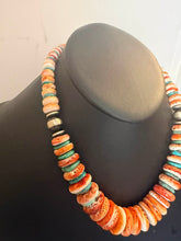 Load image into Gallery viewer, Sterling silver orange spiny oyster turquoise necklace 18 inch