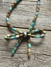 Load image into Gallery viewer, Bow Blue Green Turquoise Sterling Silver Pearls Bead Necklace. 18 Inch. Gift
