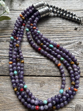 Load image into Gallery viewer, Sterling Silver Multi Strand Stone Purple Pearls Bead Necklace. 24 inch