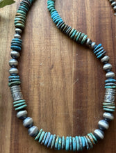 Load image into Gallery viewer, Long Graduated Sterling Silver Blue Green Turquoise Pearls Bead Necklace 32 Inch