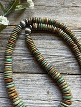 Load image into Gallery viewer, Long Southwestern Sterling Silver Green Turquoise Bead Necklace. 32 Inch