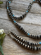 Load image into Gallery viewer, 60 Inch Sterling Silver Pearls Turquoise Bead Necklace
