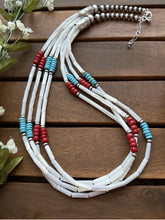 Load image into Gallery viewer, Sterling Silver Multi Strand MOP Mother Of Pearl Turquoise Coral Bead Necklace 24 inch