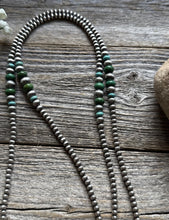 Load image into Gallery viewer, Long Sterling Silver Graduated Blue Green Turquoise Bead Necklace. 40 inch