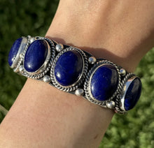 Load image into Gallery viewer, Native American Sterling Silver Lapis Cuff Bracelet. T Jon