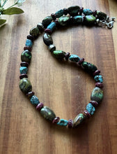 Load image into Gallery viewer, Sterling Silver Turquoise Nuggets Purple Spiny Oyster Bead Necklace. 20 Inch