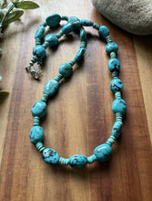 Load image into Gallery viewer, Sterling Silver Blue Turquoise Nuggets W Pearls Bead Necklace. 24 inch
