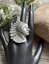 Load image into Gallery viewer, Native American Sterling Silver Indian Chief Head Stamped Adjustable Ring E
