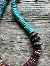 Load image into Gallery viewer, Sterling Silver Purple Spiny Oyster W Turquoise Bead Necklace. 18 inch