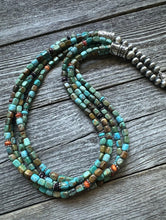 Load image into Gallery viewer, Sterling Silver Multi Strand Blue Green Turquoise Stone Bead Necklace 24 inch