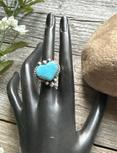 Load image into Gallery viewer, Native American Sterling Silver Blue Turquoise Adjustable Heart Ring. AM