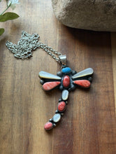Load image into Gallery viewer, Navajo Sterling Silver Multi Stone Turquoise Spiny Oyster Dragonfly Pendant T