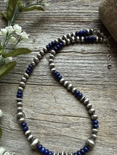 Load image into Gallery viewer, Lapis Multi Graduated Sterling Silver Pearls Bead Necklace 18 inch