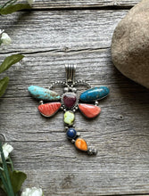 Load image into Gallery viewer, Navajo Sterling Silver Multi Stone Turquoise Dragonfly Pendant Charles Johnson
