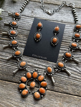 Load image into Gallery viewer, Small Navajo Squash Blossom Sterling Silver Orange Spiny Oyster Necklace Set E