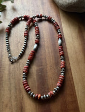 Load image into Gallery viewer, Sterling Silver Orange Red Spiny Oyster Multi Bead Pearls Necklace 24 inch Gift
