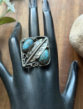 Load image into Gallery viewer, Vintage Old Pawn Navajo Sterling Silver Blue Turquoise Ring Size 7.5 Signed OC