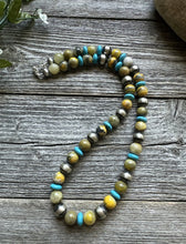 Load image into Gallery viewer, Sterling Silver Bumblebee Jasper Turquoise W Pearls Bead Necklace. 18 inch