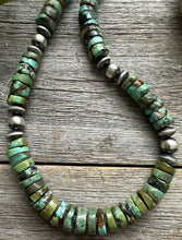 Load image into Gallery viewer, Southwestern 925 Sterling Silver Green Turquoise Heishi Bead Necklace. 20 inch