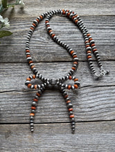 Load image into Gallery viewer, Bow Sterling Silver Multi Graduated Spiny Oyster Pearls Bead Necklace 24 inch