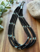 Load image into Gallery viewer, Sterling Silver Multi Strand Black Onyx Turquoise Pearls Bead Necklace. 22 Inch